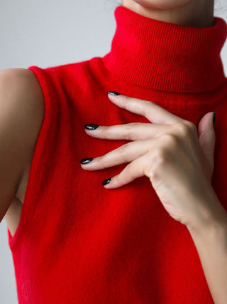 Turtleneck Sleeveless Knit Sweater Vest Casual Women Top