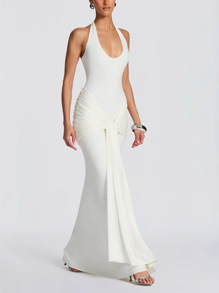 Halter Neck Knotted Draped Mermaid Maxi Dress