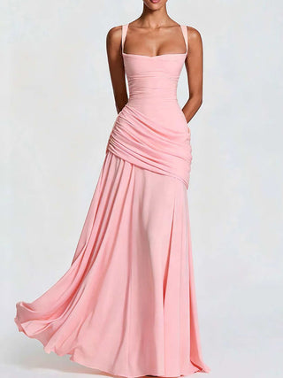Pale Square Neck Ruched Maxi Dress