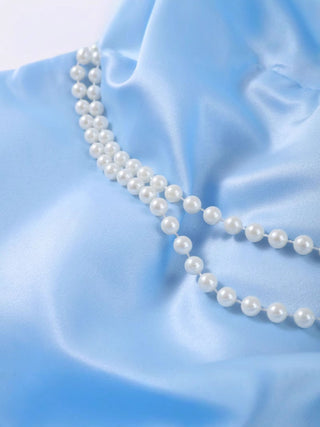 Strapless Pearl Decor Draped Train Mini Dress