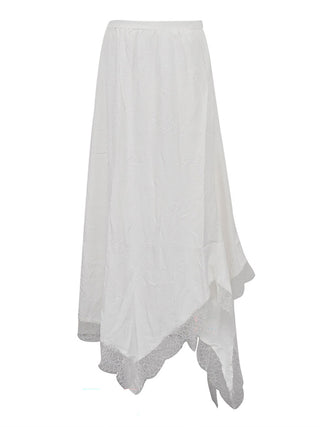 Lace Trim Irregular Hem Flowy Maxi Skirt