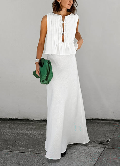 Tie Front Tank Top Maxi Skirt Two Piece Set