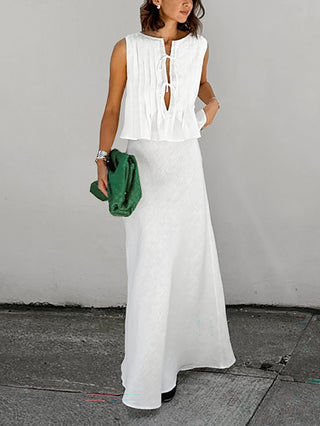 Tie Front Tank Top Maxi Skirt Two Piece Set