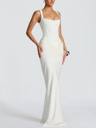 Square Neck Corset Draped Mermaid Maxi Dress