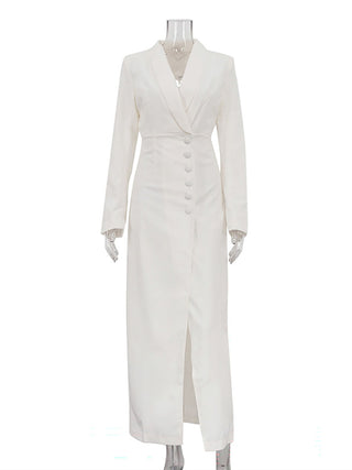 Blazer Collar Slit Long Sleeve Maxi Dress