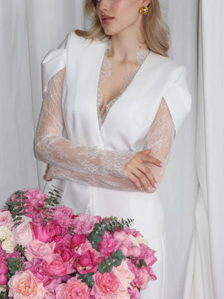 Elegant Cutout Sleeve Lace Panel Blazer Top