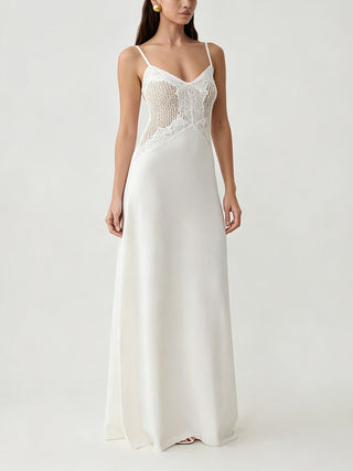 Spaghetti Strap Lace Bodice Formal Maxi Dress