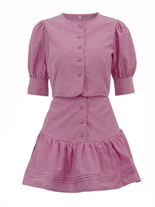 Puff Sleeve Crop Top Ruffle Skirt Two Piece Set