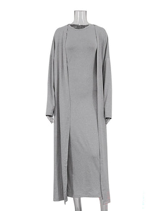 Sleeveless Maxi Dress Long Cardigan Two Piece Set