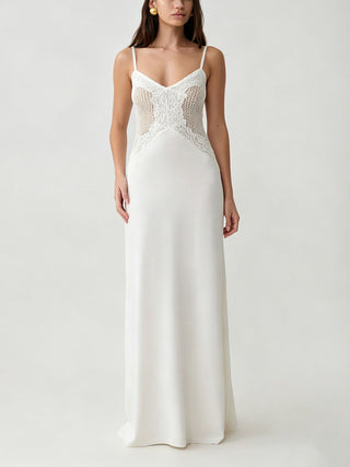 Spaghetti Strap Lace Bodice Formal Maxi Dress