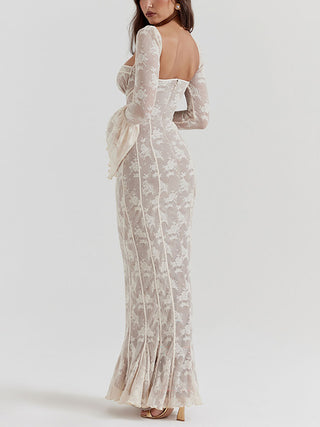 Sweetheart Lace Flare Sleeve Mermaid Maxi Dress
