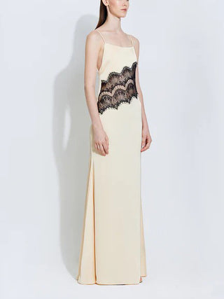 Spaghetti Strap Lace Patch Low Back Maxi Dress