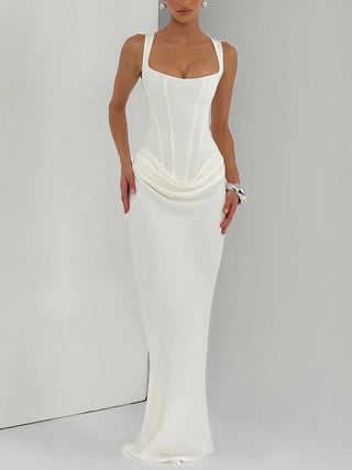 Square Neck Corset Draped Mermaid Maxi Dress