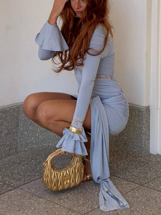 Lace V Neck Flare Sleeve Bodycon Mini Dress