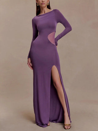 Slim Fit Cutout High Slit Long Sleeve Maxi Gown