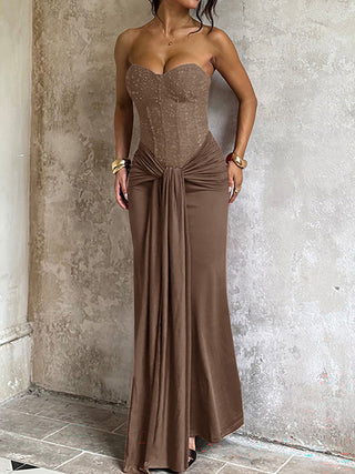 Strapless Corset Knotted Draped Mermaid Maxi Dress