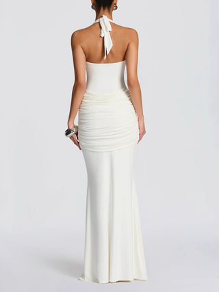 Halter Neck Knotted Draped Mermaid Maxi Dress