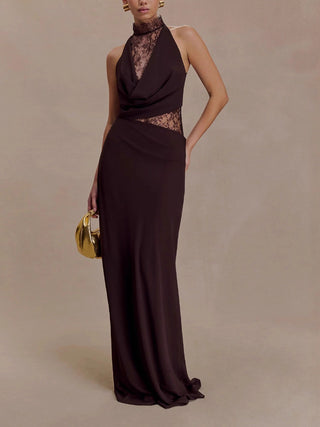 Halter Lace Cutout Draped Mermaid Evening Dress