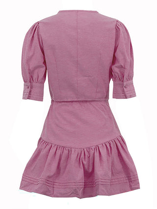 Puff Sleeve Crop Top Ruffle Skirt Two Piece Set