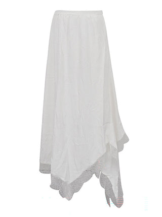 Lace Trim Irregular Hem Flowy Maxi Skirt
