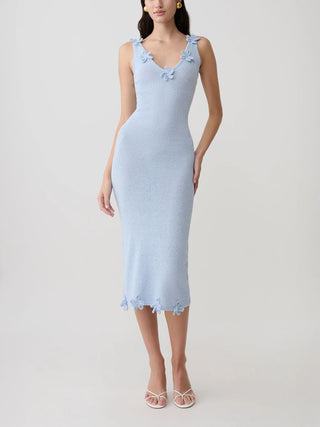 Sleeveless Floral Applique Knit Midi Dress