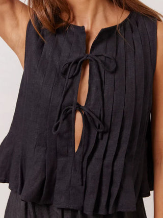 Sleeveless Pleated Lace-Up Blouse Top