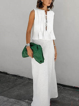 Tie Front Tank Top Maxi Skirt Two Piece Set