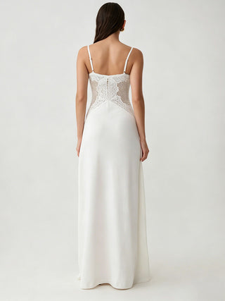 Spaghetti Strap Lace Bodice Formal Maxi Dress