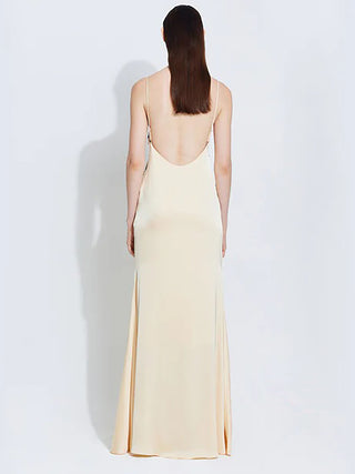 Spaghetti Strap Lace Patch Low Back Maxi Dress