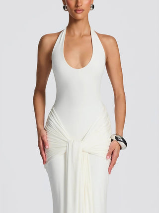 Halter Neck Knotted Draped Mermaid Maxi Dress