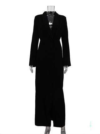 Blazer Collar Slit Long Sleeve Maxi Dress