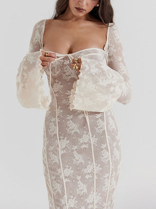 Sweetheart Lace Flare Sleeve Mermaid Maxi Dress