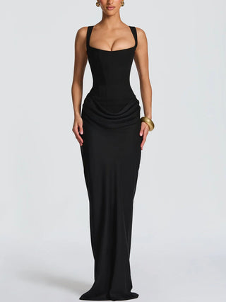 Square Neck Corset Draped Mermaid Maxi Dress