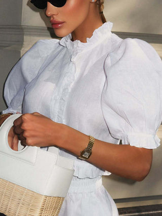 Ruffle Puff Sleeve Crop Top Shorts Two Piece Set
