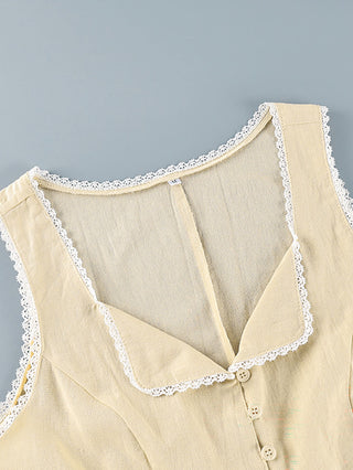 Lace Trim Button Front Sleeveless Corset Top