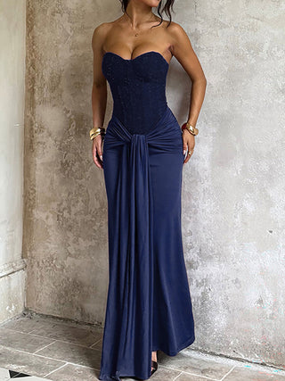 Strapless Corset Knotted Draped Mermaid Maxi Dress