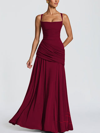 Pale Square Neck Ruched Maxi Dress