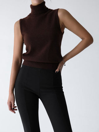 Turtleneck Sleeveless Knit Sweater Vest Casual Women Top