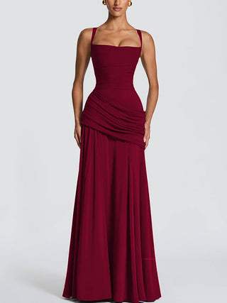 Pale Square Neck Ruched Maxi Dress