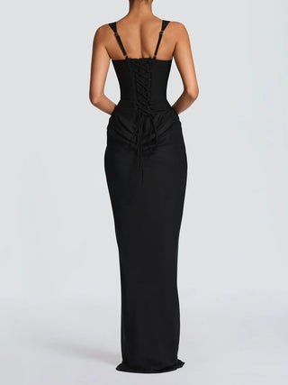 Square Neck Corset Draped Mermaid Maxi Dress