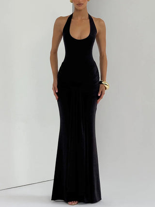Halter Neck Knotted Draped Mermaid Maxi Dress