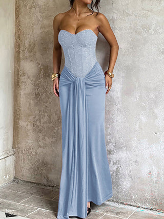 Strapless Corset Knotted Draped Mermaid Maxi Dress