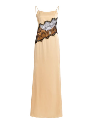 Spaghetti Strap Lace Patch Low Back Maxi Dress