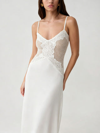 Spaghetti Strap Lace Bodice Formal Maxi Dress