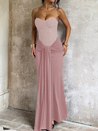 Strapless Corset Knotted Draped Mermaid Maxi Dress