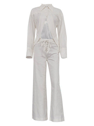 Irregular Shirt Cutout Lace-Up Pants Two Piece Set