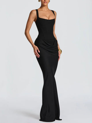 Square Neck Corset Draped Mermaid Maxi Dress