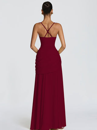 Pale Square Neck Ruched Maxi Dress