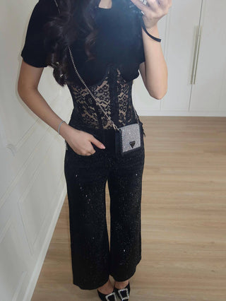 Women Sheer Lace Corset Slim Fit Crop Top