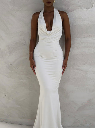 Sexy Halter Cowl Neck Mermaid Evening Party Maxi Dress